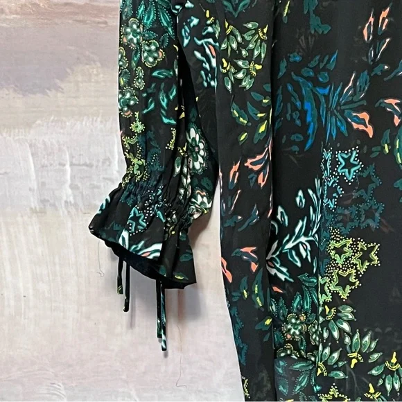 H&M Conscious Beach Cover Up Women Size 12 Floral Drawstring Long Ruffle Sleeve - Picture 5 of 16